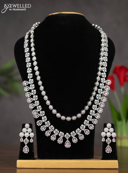 Zircon haaram two layer with pastel pink stones and circle deisgn