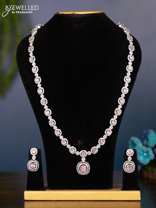 Zircon haaram with pastel pink stones