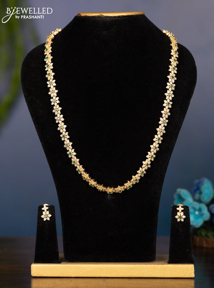 Zircon haaram with floral design white stones in gold finish