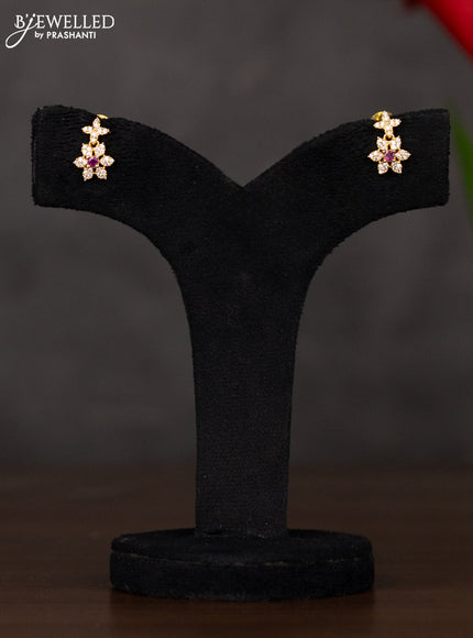 Zircon haaram with floral design pink stones in gold finish