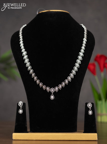 Zircon haaram with leaf design in white stones