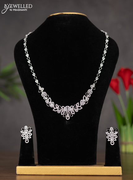 Zircon haaram with floral design in white stones