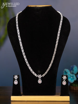 Zircon haaram floral design with pastel pink stones