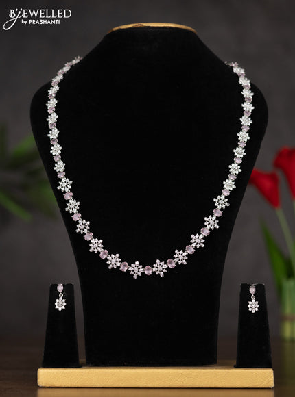 Zircon haaram floral design with pastel pink stones