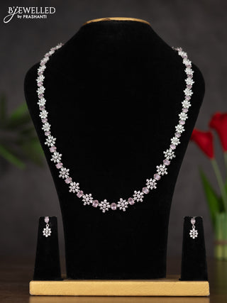 Zircon haaram floral design with pastel pink stones