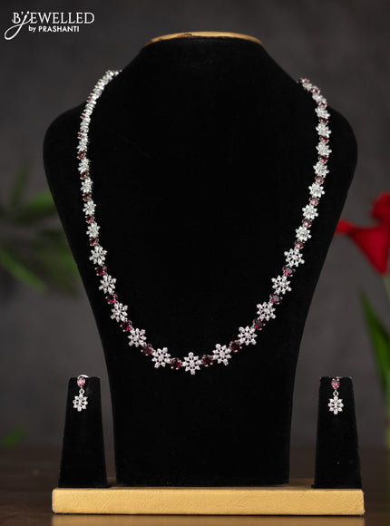Zircon haaram floral design with red stones