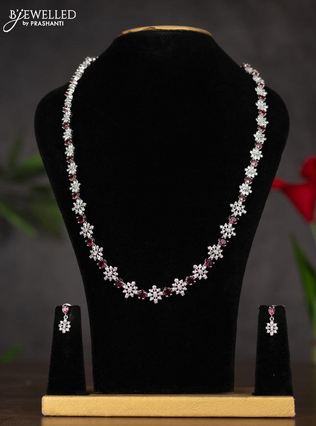 Zircon haaram floral design with red stones