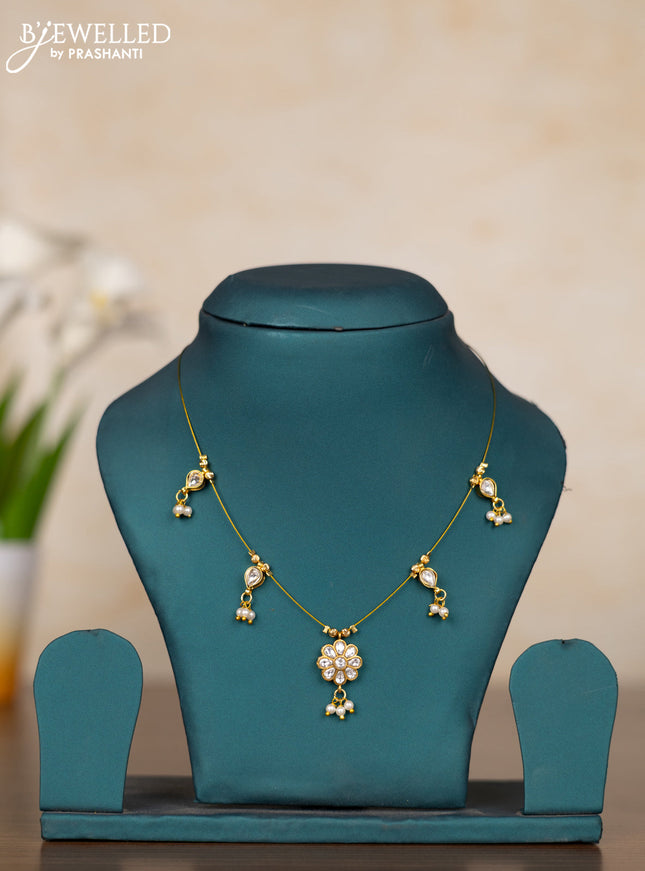Invisible chain floral design with kundan stones and pearl hangings without earrings