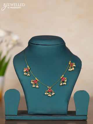 Invisible chain floral design with pink kemp stones and pearl hangings without earrings