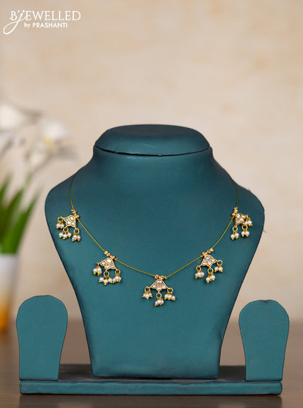 Invisible chain floral design with kundan stones and pearl hangings without earrings