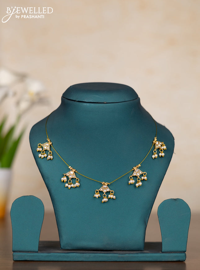 Invisible chain floral design with kundan stones and pearl hangings without earrings