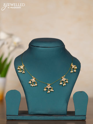 Invisible chain floral design with kundan stones and pearl hangings without earrings