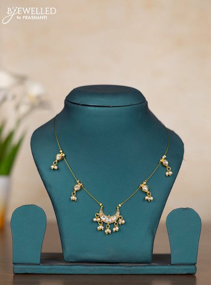 Invisible chain chandbal design with kundan stones and pearl hangings without earrings