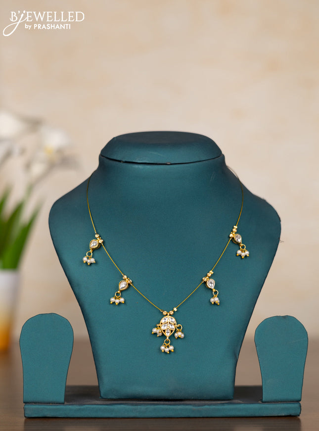 Invisible chain with kundan stones and pearl hangings without earrings