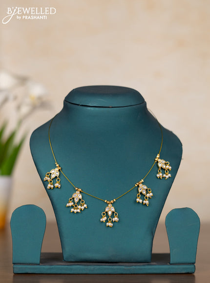 Invisible chain with kundan stones and pearl hangings without earrings