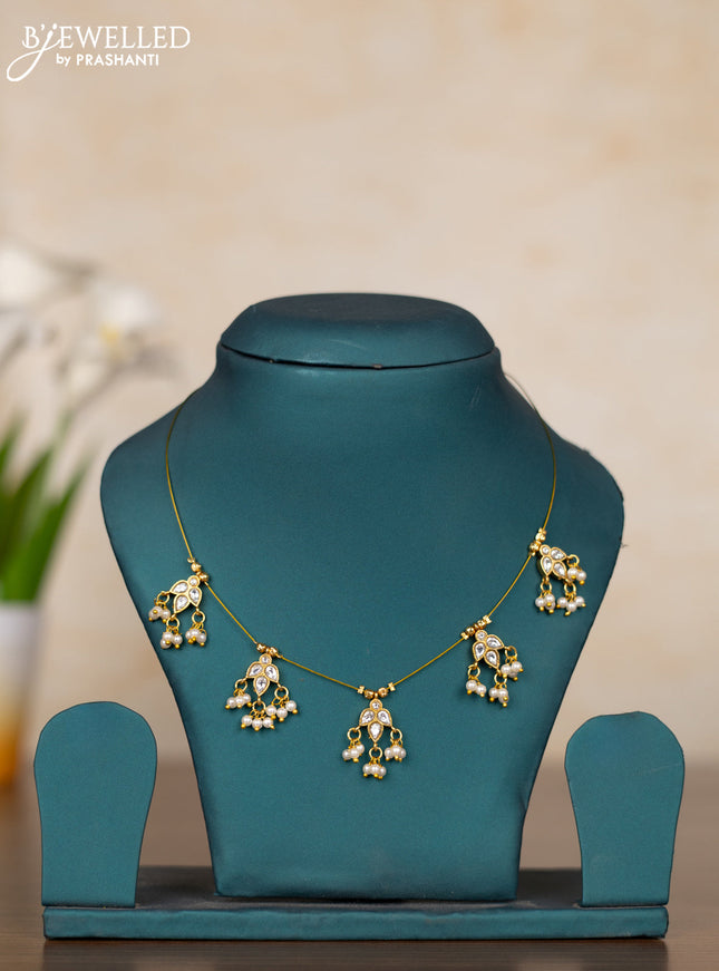 Invisible chain with kundan stones and pearl hangings without earrings