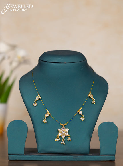 Invisible chain with kundan stones and pearl hangings without earrings