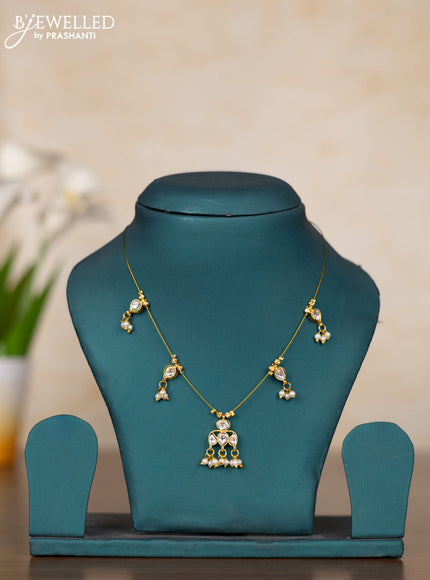 Invisible chain with kundan stones and pearl hangings without earrings