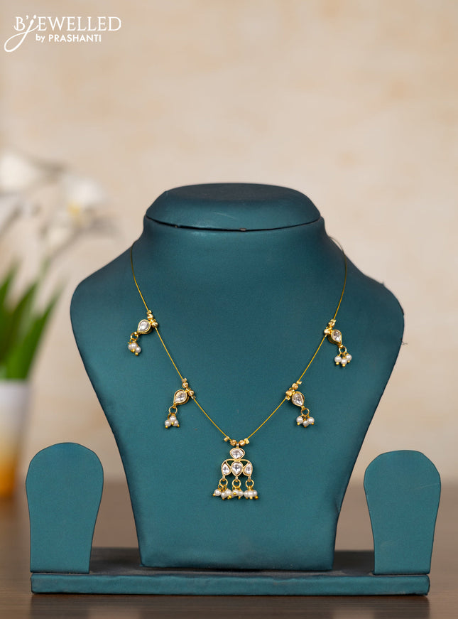 Invisible chain with kundan stones and pearl hangings without earrings