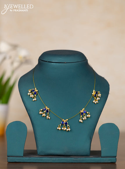 Invisible chain with sapphire stones and pearl hangings without earrings
