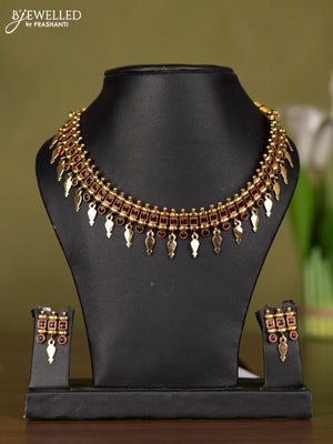 Antique necklace with pink kemp stones and hangings