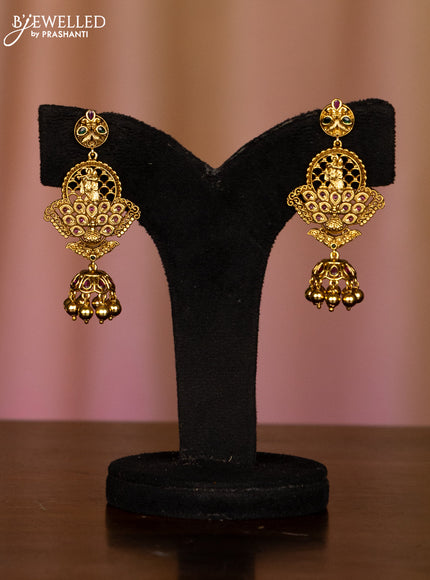 Pearl haaram with radhe krishna pendant in multicolor stones and golden ball hanging