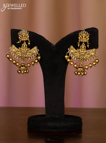 Pearl haaram with lakshmi pendant in multicolor stones and golden ball hanging