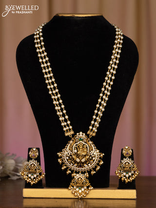 Pearl haaram with narasimha pendant in multicolor stones and golden ball hanging