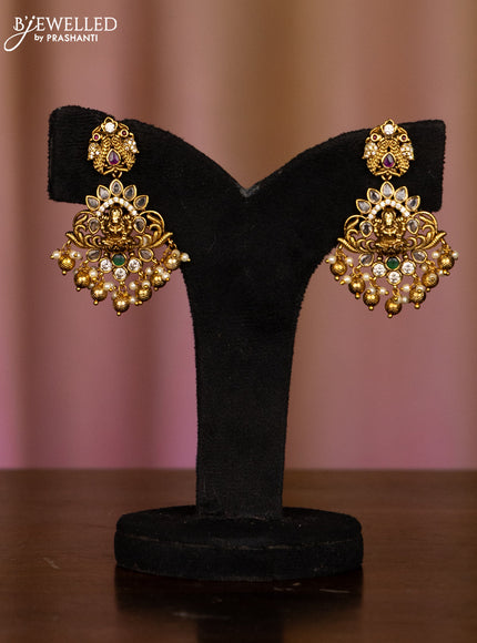 Pearl haaram with narasimha pendant in multicolor stones and golden ball hanging