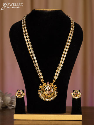 Pearl haaram with peacock pendant in multicolor stones