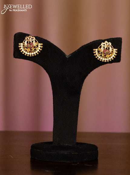 Pearl haaram with peacock pendant in multicolor stones