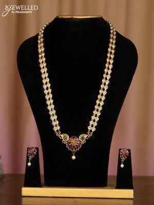Pearl haaram with floral pendant in multicolor stones