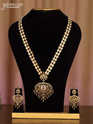 Pearl haaram with floral pendant in multicolor stones & golden ball hanging