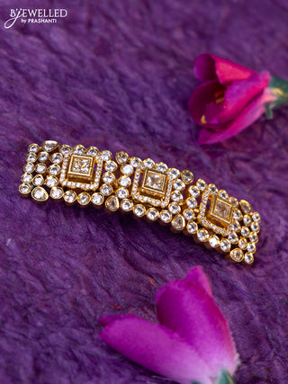 Antique medium size hair clip with kundan and cz stones