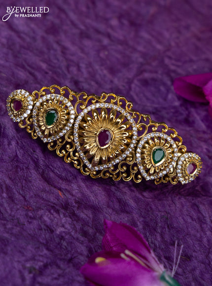 Antique medium size hair clip with kemp and cz stones