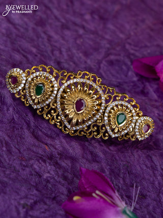 Antique medium size hair clip with kemp and cz stones