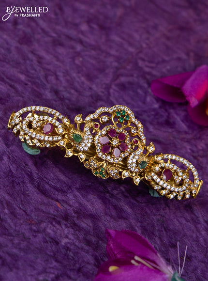 Antique medium size hair clip peacock design with kemp and cz stones