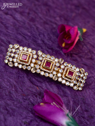 Antique medium size hair clip with ruby & kundan and cz stones