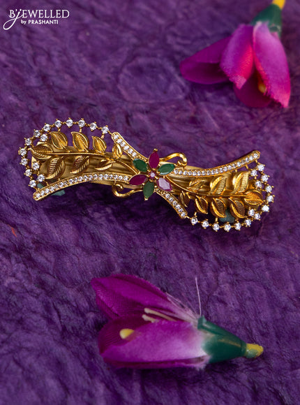 Antique medium size hair clip with kemp and cz stones