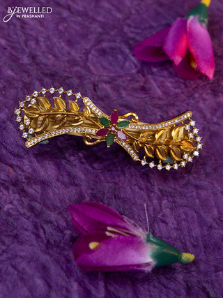 Antique medium size hair clip with kemp and cz stones