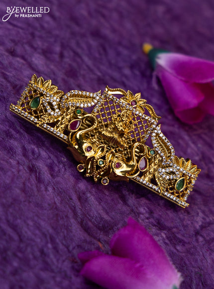 Antique medium size hair clip lakshmi design with kemp and cz stones