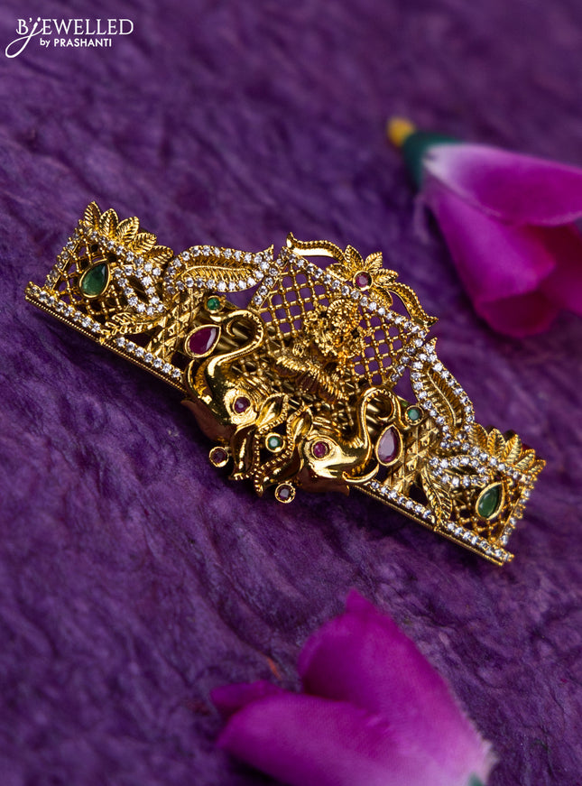 Antique medium size hair clip lakshmi design with kemp and cz stones