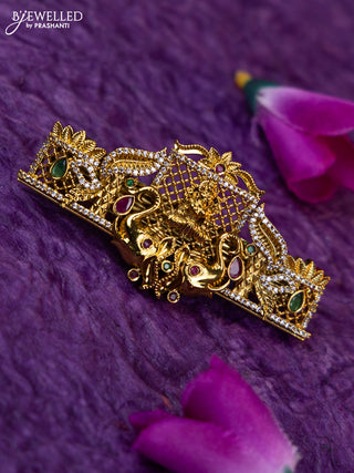 Antique medium size hair clip lakshmi design with kemp and cz stones