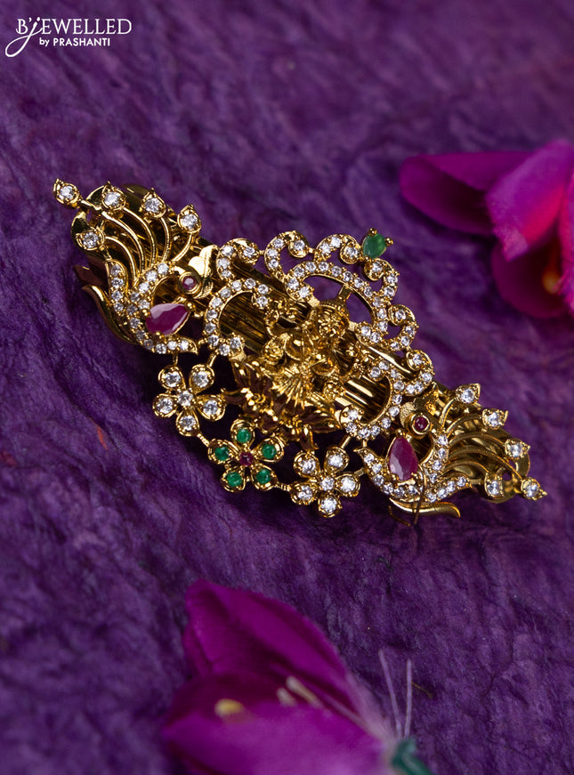 Antique medium size hair clip lakshmi design with kemp and cz stones