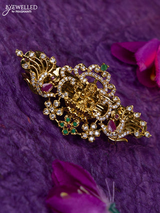 Antique medium size hair clip lakshmi design with kemp and cz stones
