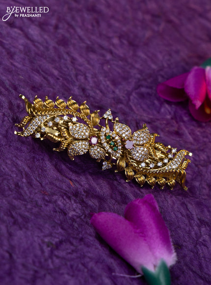 Antique medium size hair clip with kemp and cz stones
