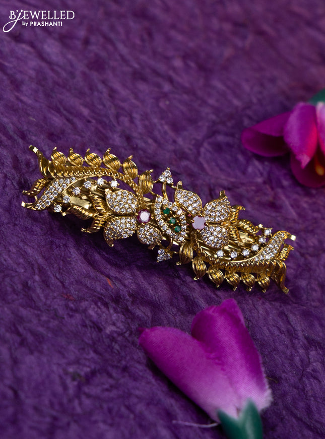 Antique medium size hair clip with kemp and cz stones