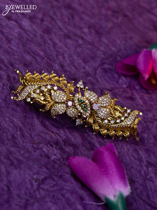 Antique medium size hair clip with kemp and cz stones