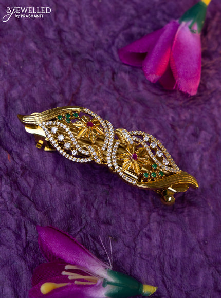 Antique medium size hair clip with kemp and cz stones