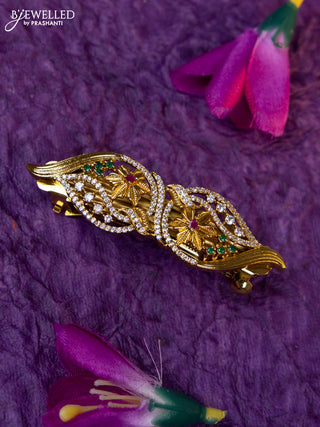 Antique medium size hair clip with kemp and cz stones